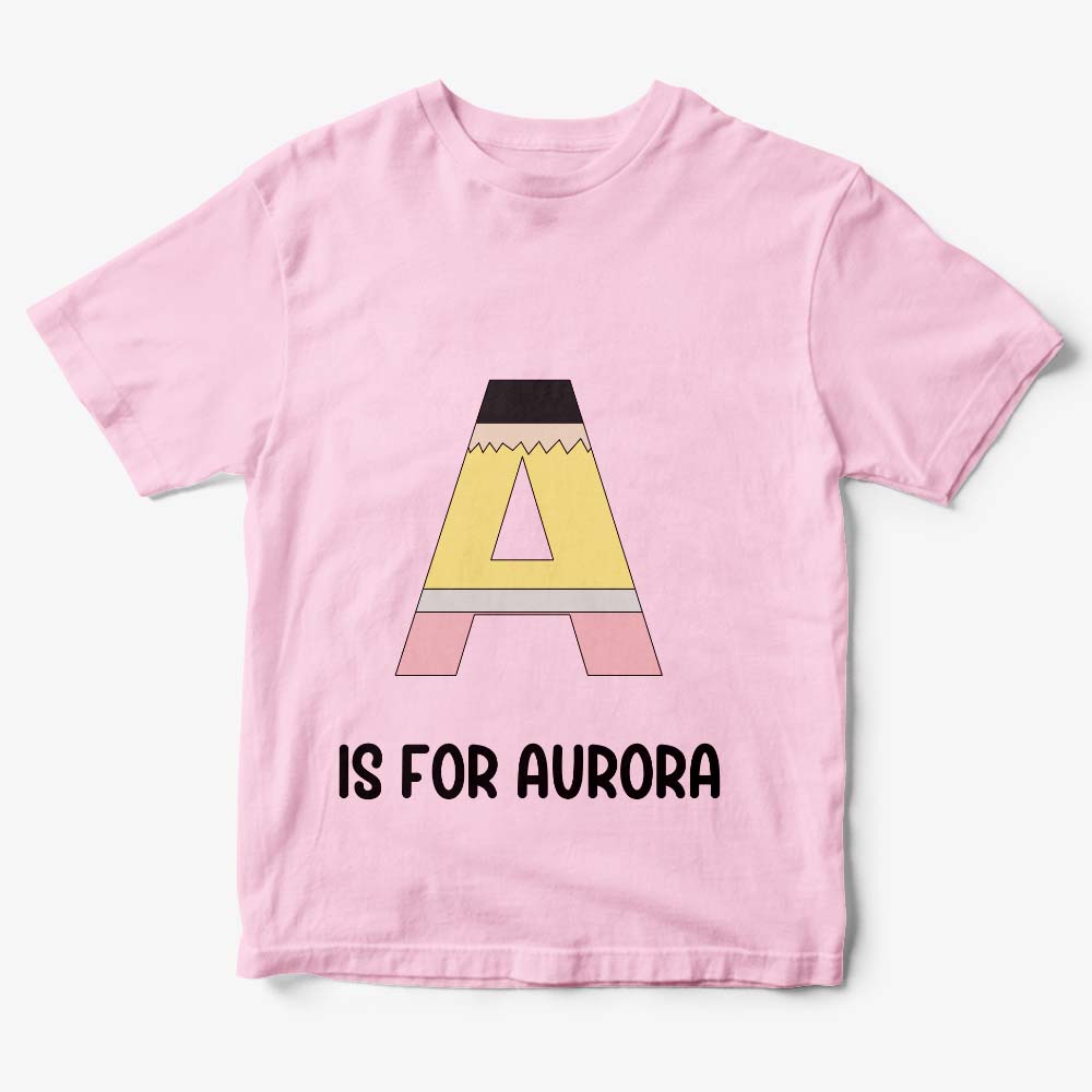 Hanging personalised back to school tee showing clean pencil motif and name customisation — ideal gifts for kids and classmates