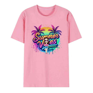 Personalized Cartoon Summer Vibes T-shirt with Name T-shirt Holiday Gift for Her
