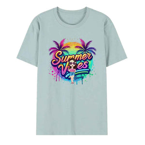 Personalized Cartoon Summer Vibes T-shirt with Name T-shirt Holiday Gift for Her