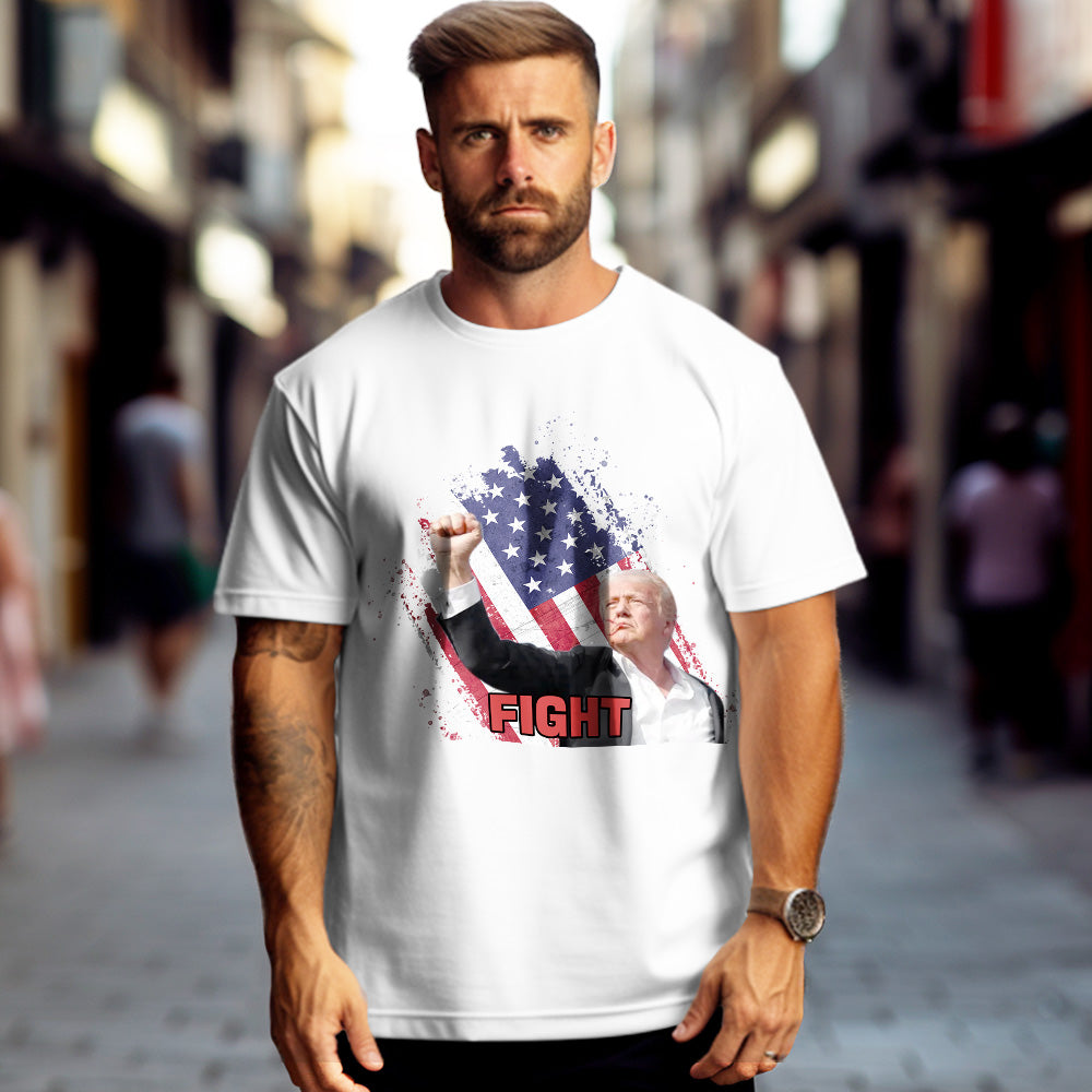 Limited-edition Fight! Donald Trump T-shirt – Make America Great Again rally tee with bold front graphic, polyester