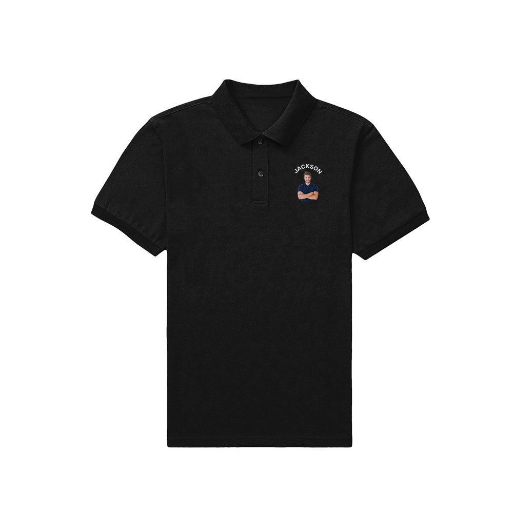 Custom men's golf polo in white — personalised breathable golf shirt with light-stretch fabric, ideal as a corporate logo polo or branded event uniform