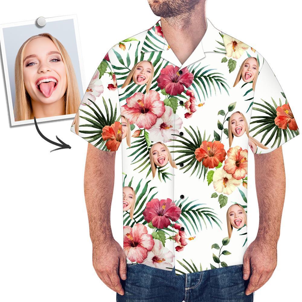 Men's shirt size chart for personalised Hawaiian shirts showing measurements S to 5XL to help choose the correct size