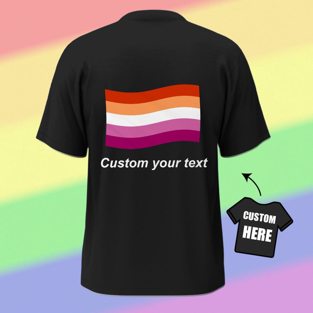 Close-up detail of high-resolution print and vivid colours on personalised LGBTQ rainbow flag shirt - 100% polyester for long-lasting colour