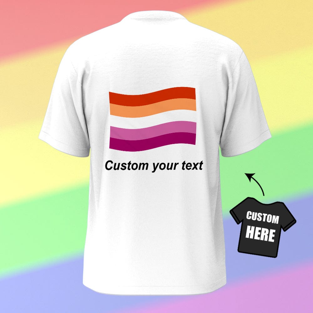 Lifestyle image of a person wearing a personalised gay pride t-shirt at an LGBT event - vibrant custom pride tee on parade
