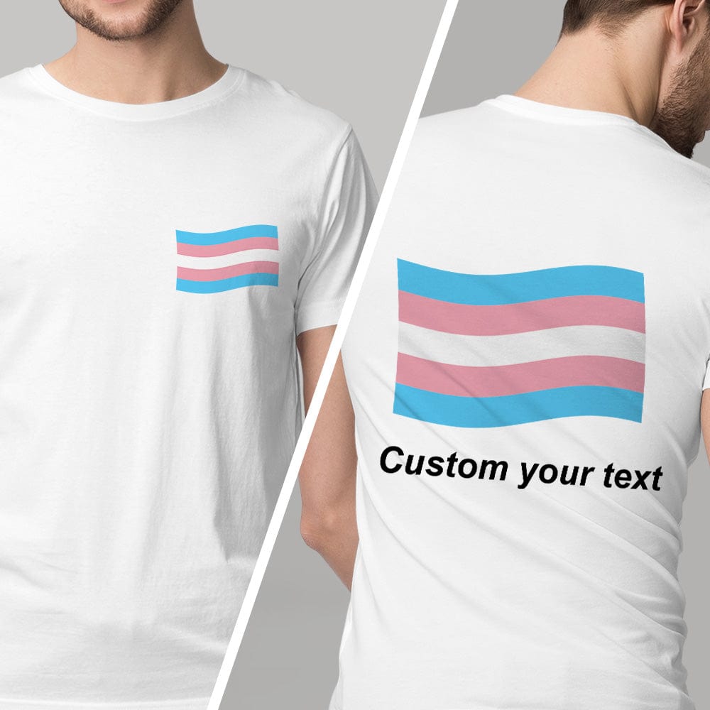 Personalised pride t-shirt shown with a gift idea - custom rainbow flag shirt as a Pride Month or birthday present