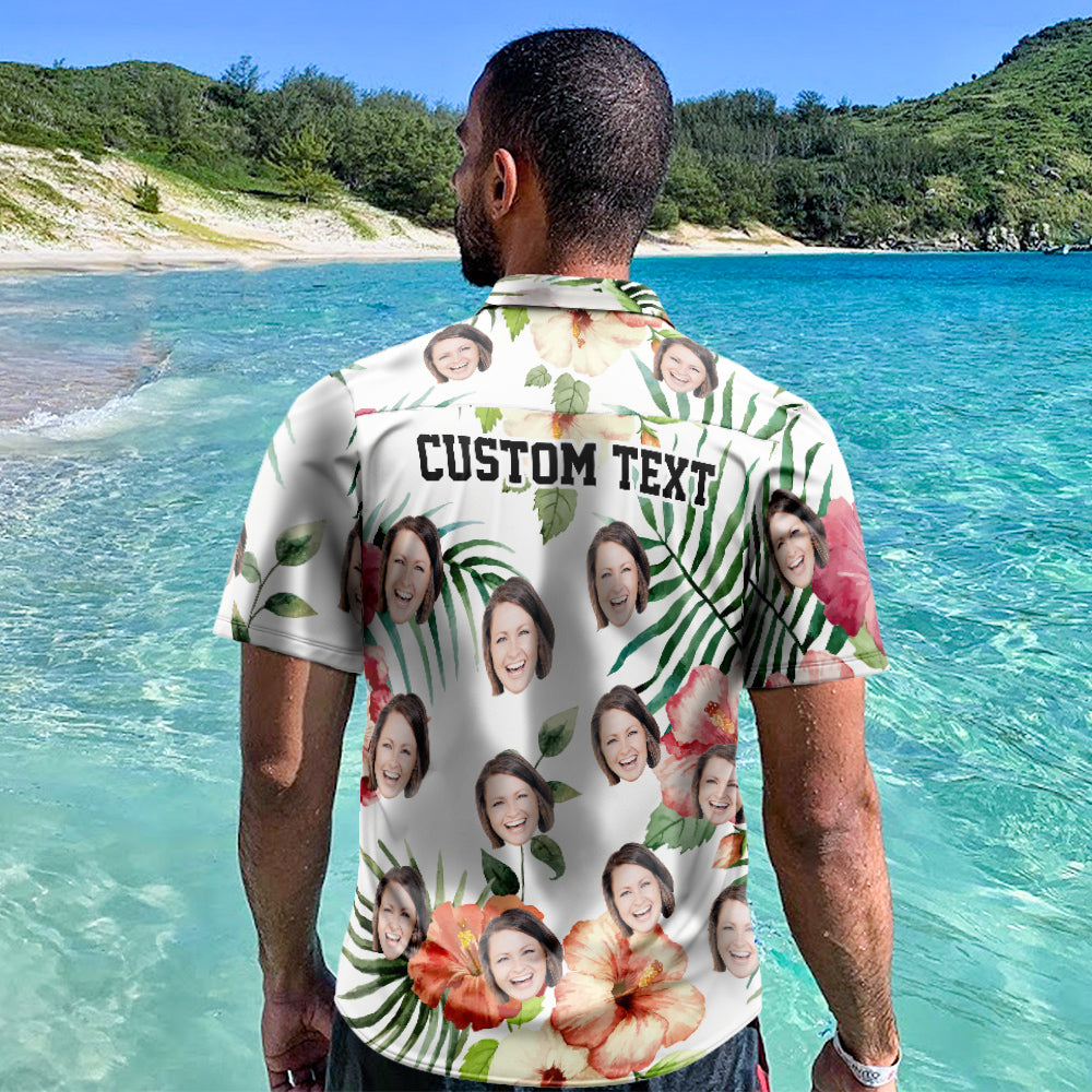 Front view of men's personalised face Hawaiian shirt – custom Aloha beach shirt with all-over photo print