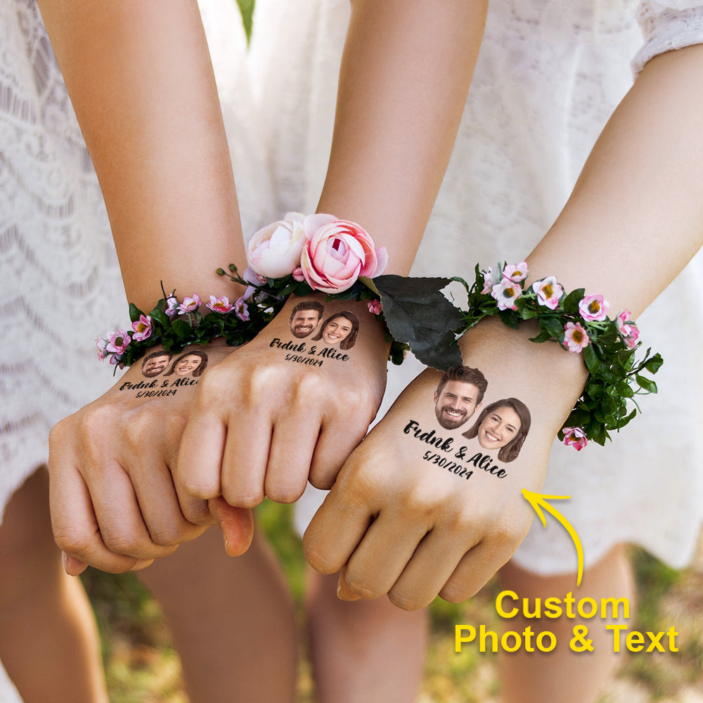 Personalised Waterproof Photo Tattoos with Name - Set of 15 | Wedding & Party Favours