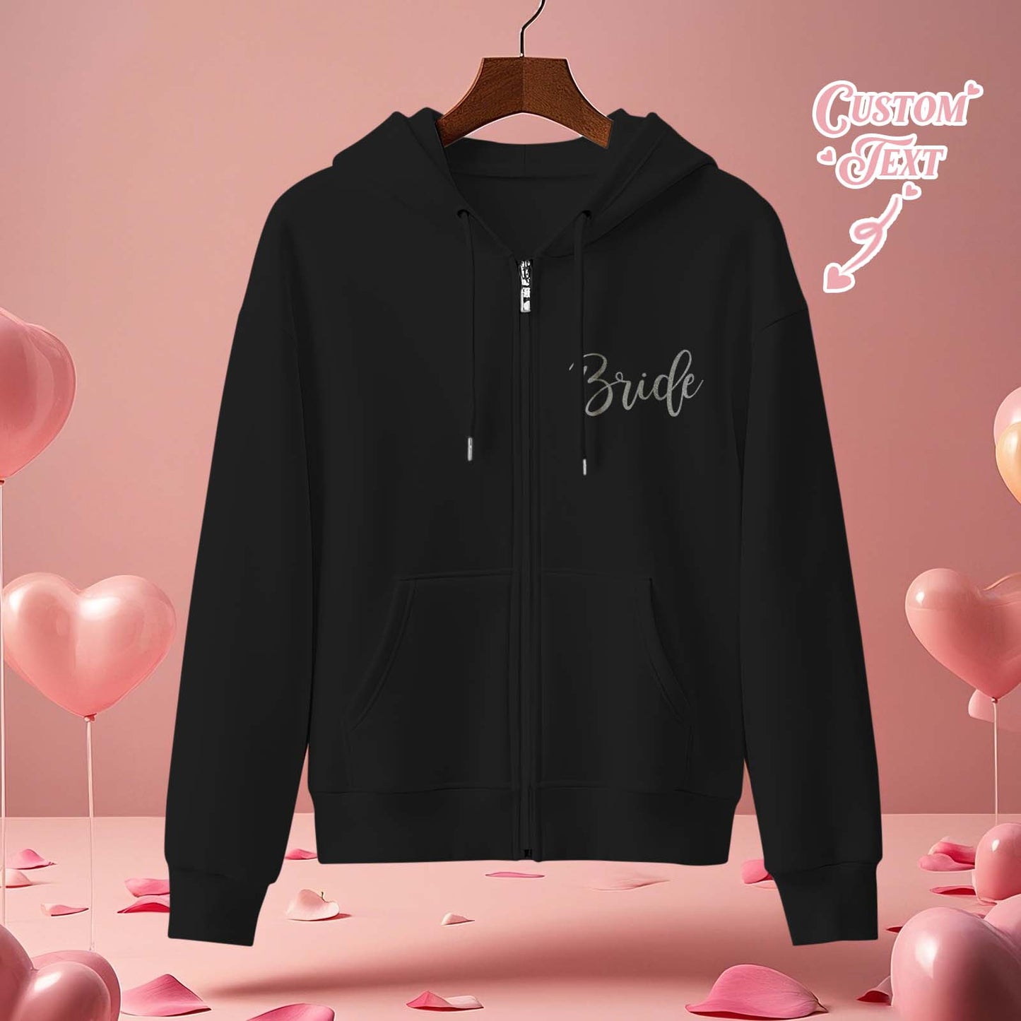 Personalised Mrs Bride Hoodie with Name - Zip Up Wedding Hoodie Bridal Shower Gift