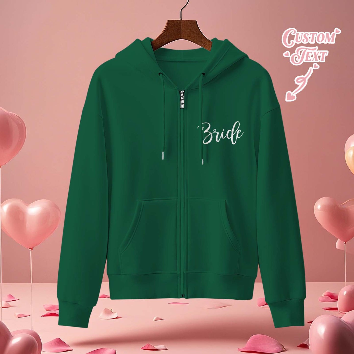 Personalised Mrs Bride Hoodie with Name - Zip Up Wedding Hoodie Bridal Shower Gift
