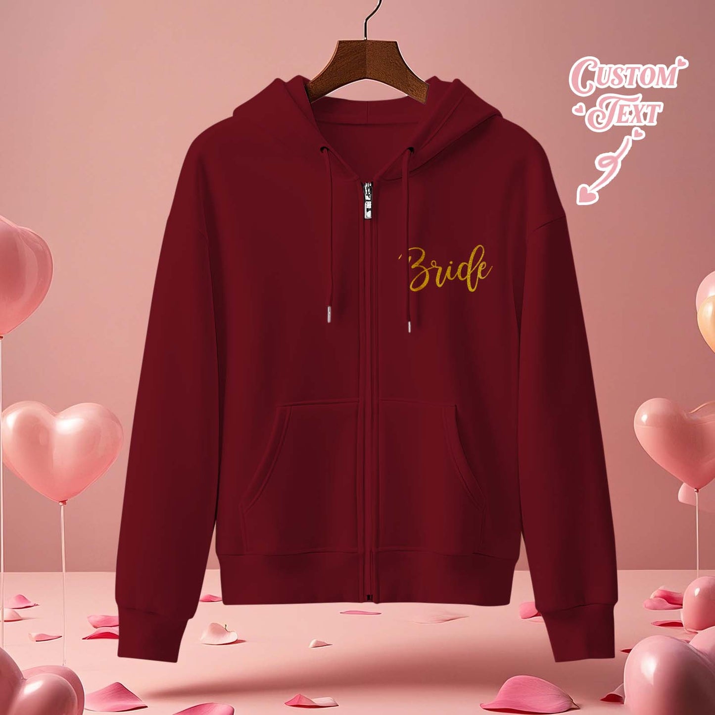 Personalised Mrs Bride Hoodie with Name - Zip Up Wedding Hoodie Bridal Shower Gift