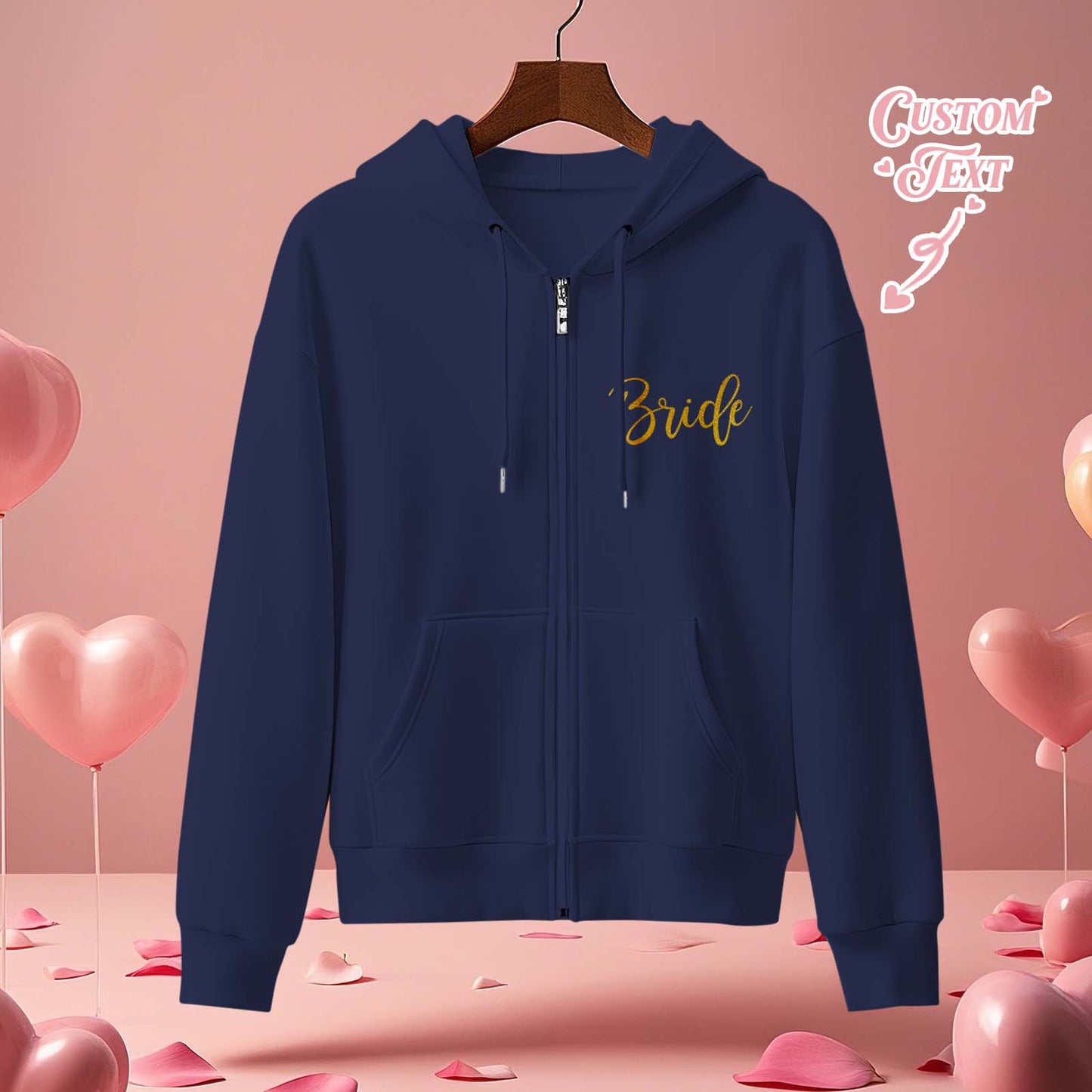 Personalised Mrs Bride Hoodie with Name - Zip Up Wedding Hoodie Bridal Shower Gift