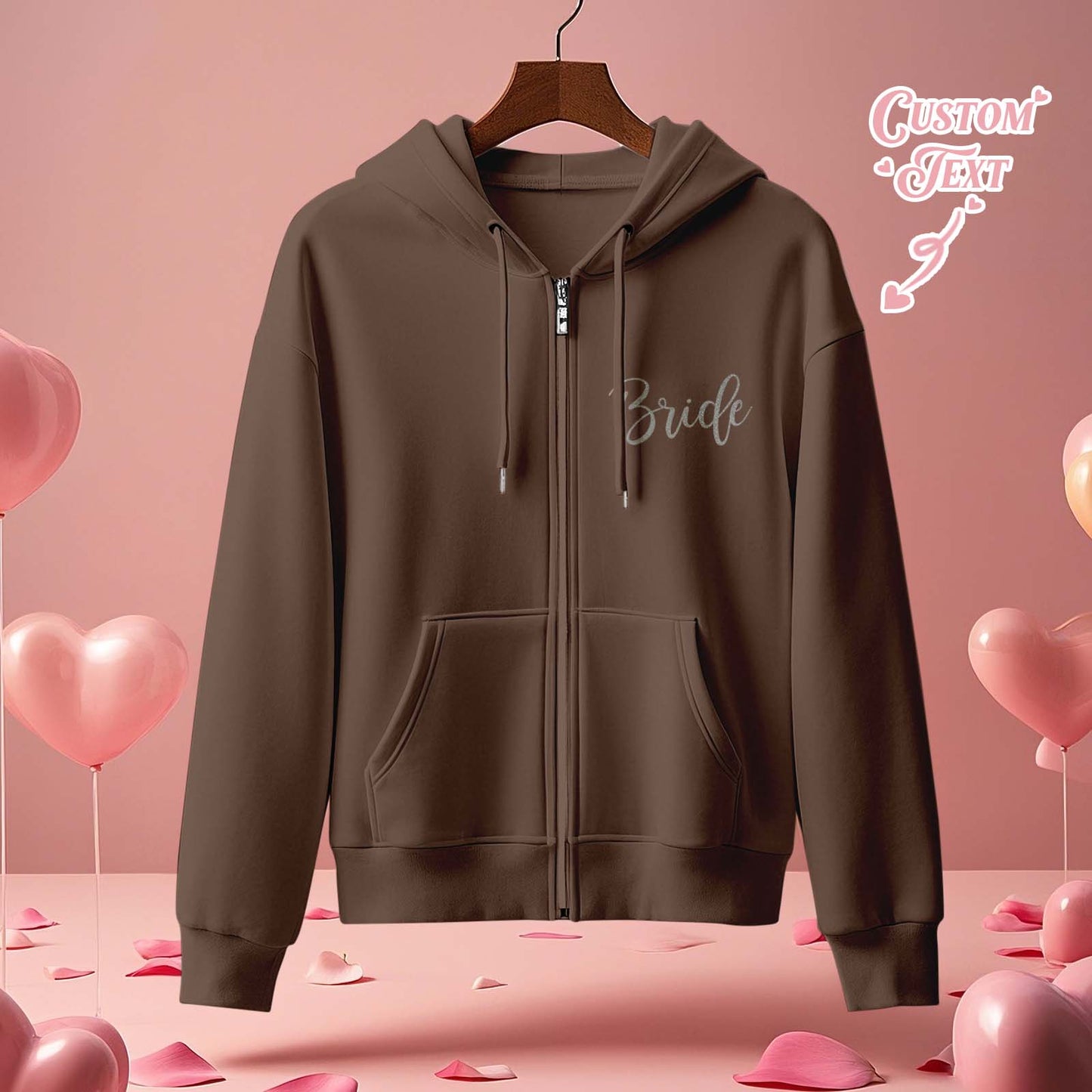 Personalised Mrs Bride Hoodie with Name - Zip Up Wedding Hoodie Bridal Shower Gift