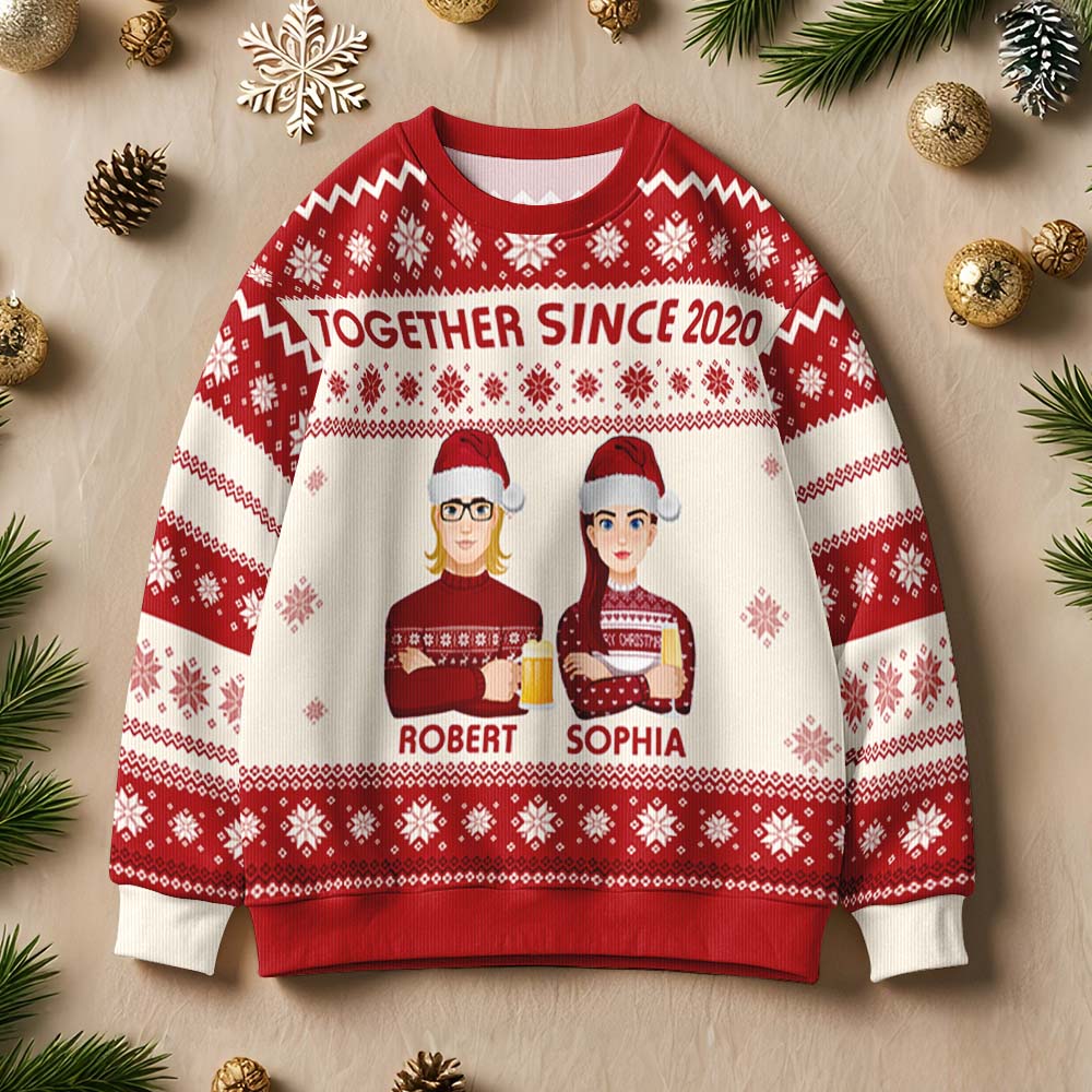 Close-up of high‑resolution photo print on personalised cartoon Christmas jumper demonstrating custom photo upload option and crisp print detail