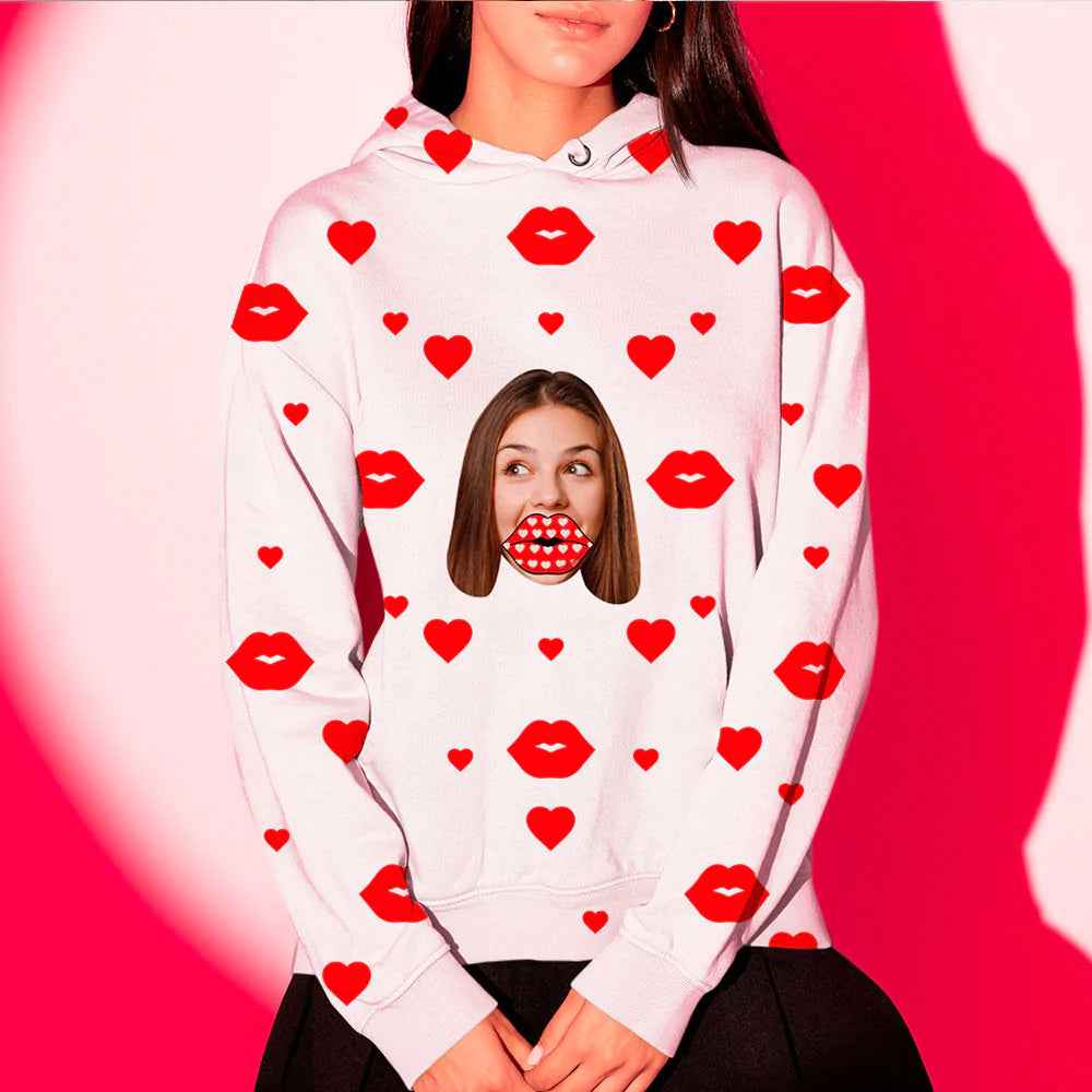 Unisex Custom Face Red Heart Lips Hoodie
