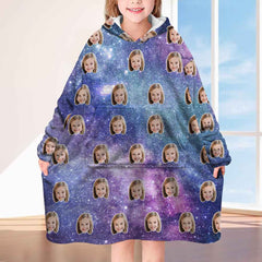 Personalised Blanket Hoodie Unisex Oversized Starry Sky Blanket Sweatshirt for Adult Kids