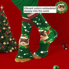 Custom Socks With Mistletoe and Fishbone Socks Christmas Gifts for Her
