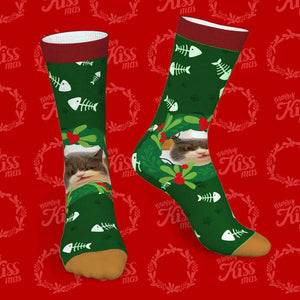Custom Socks With Mistletoe and Fishbone Socks Christmas Gifts for Her