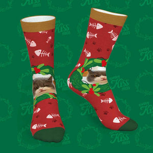Custom Socks With Mistletoe and Fishbone Socks Christmas Gifts for Her