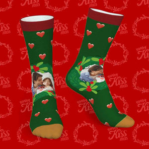 Custom Socks With Mistletoe and Heart Christmas Gifts for Family