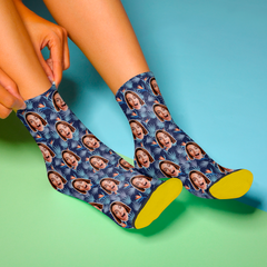 Personalised 3D Photo Socks - Custom Face Socks Gift with Bird of Paradise Design
