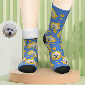 Custom Photo Thick Socks Little Daisy Colorful Pet Gifts