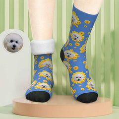 Custom Photo Thick Socks Little Daisy Colorful Pet Gifts