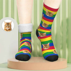 Custom Photo Thick Socks Rainbow Winter Pet Gifts