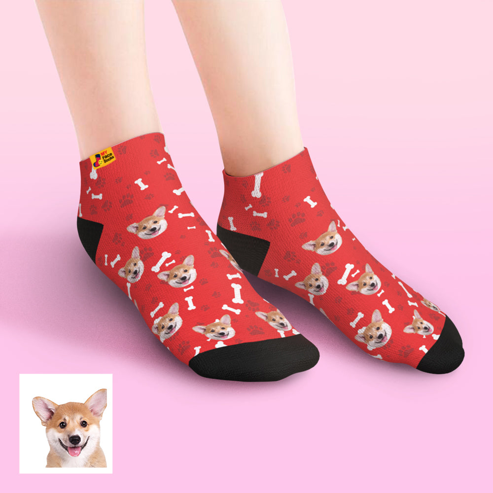 Gift idea layout with personalised dog face socks and card — unique personalised face gifts for women