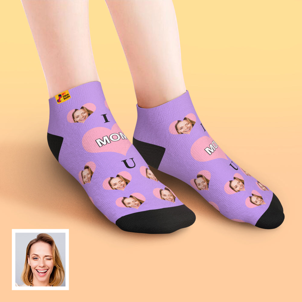 Gift-ready view of Custom Face Low-Cut Ankle Socks in packaging, personalised Mother's Day photo socks for Mum