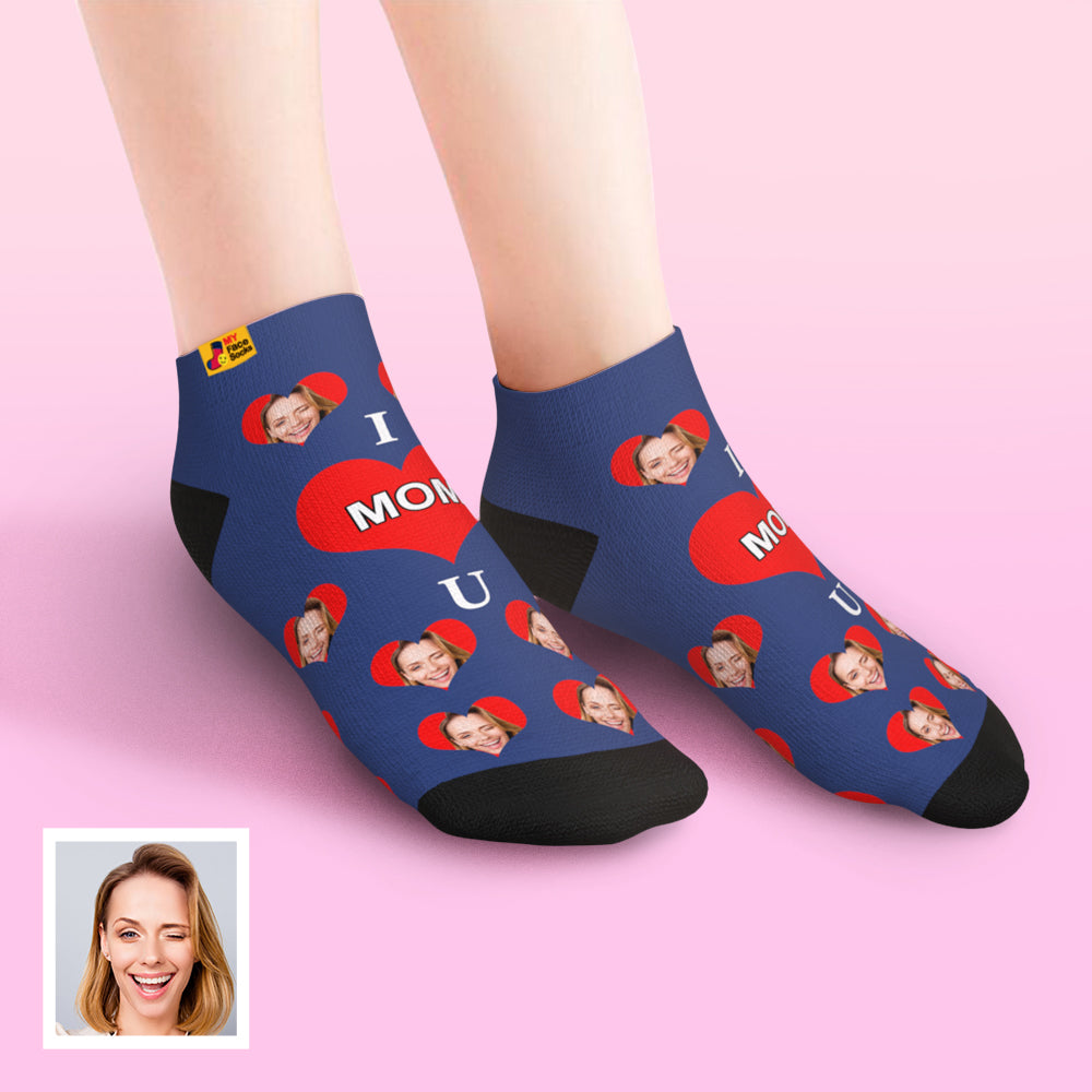 Close-up of vibrant ink print on customised socks, showing recommended photo quality and sharp facial reproduction