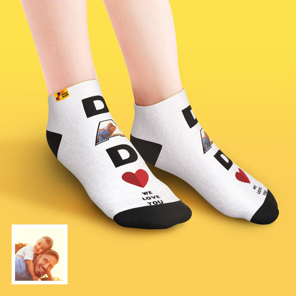 Coordinated Gifts For Dad bundle showing personalised face socks paired with a matching personalised T‑shirt — photo socks set