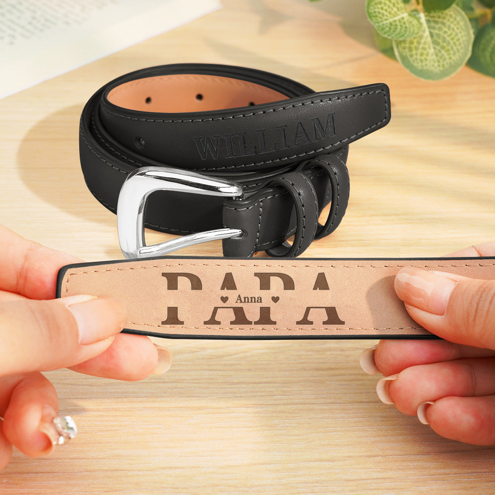 Smart-casual styling featuring personalised PU leather men's belt with engraved name — daily wear gift idea for dad