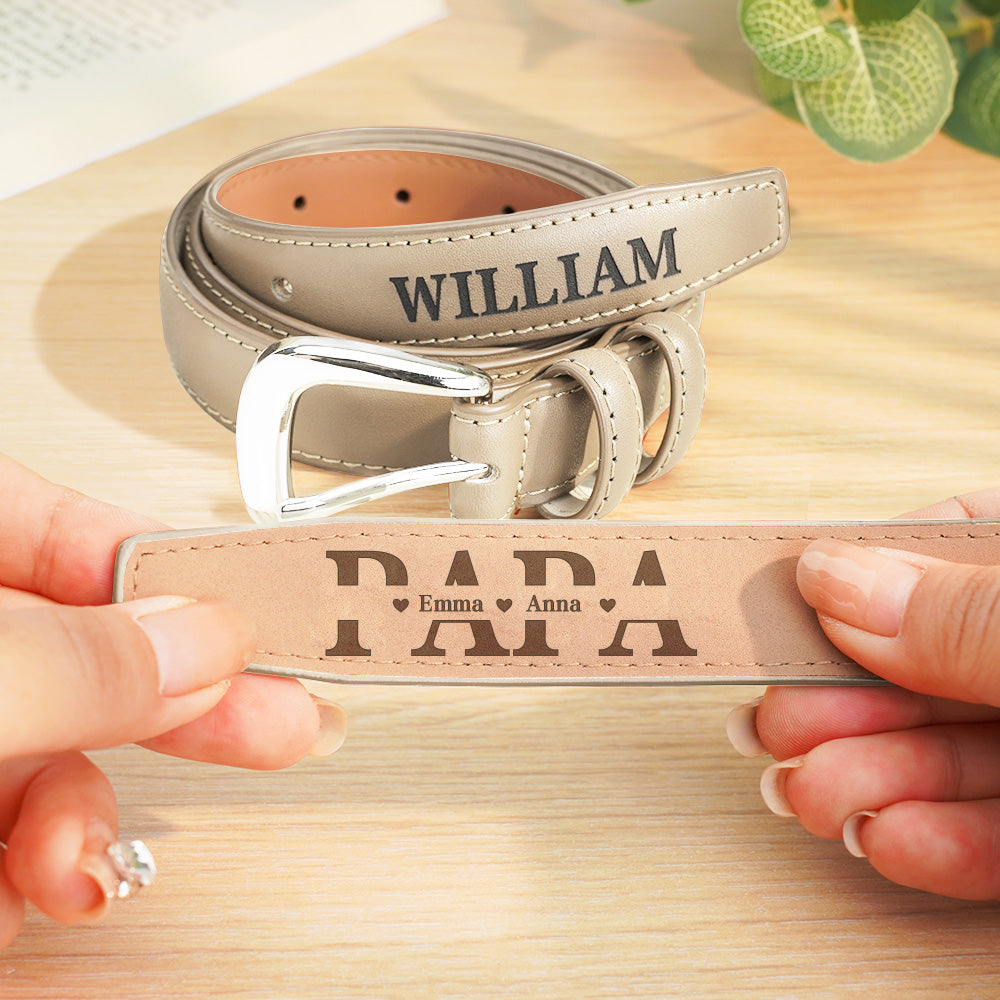 Men's personalised PU leather belt worn with casual trousers — stylish, everyday engraved accessory for Father's Day gifts