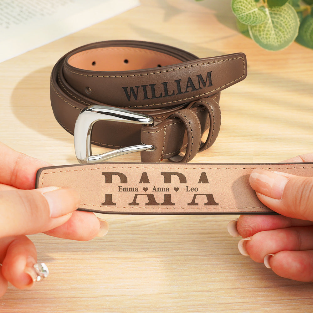 Personalised PU leather belt presented as a birthday gift for dad with engraved keepsake detail — classic men's accessory