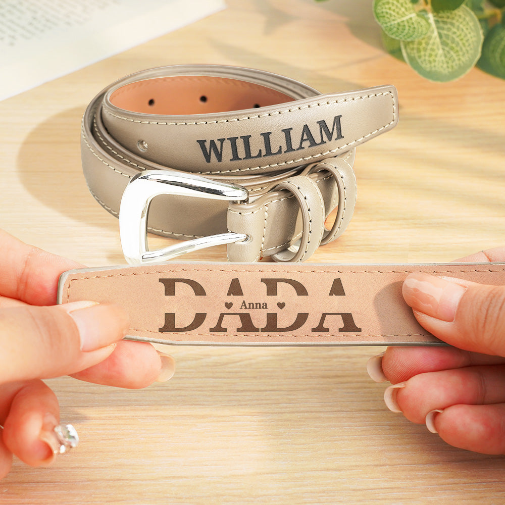 Profile of personalised belt and buckle showing engraving placement — ideal engraved gifts for men