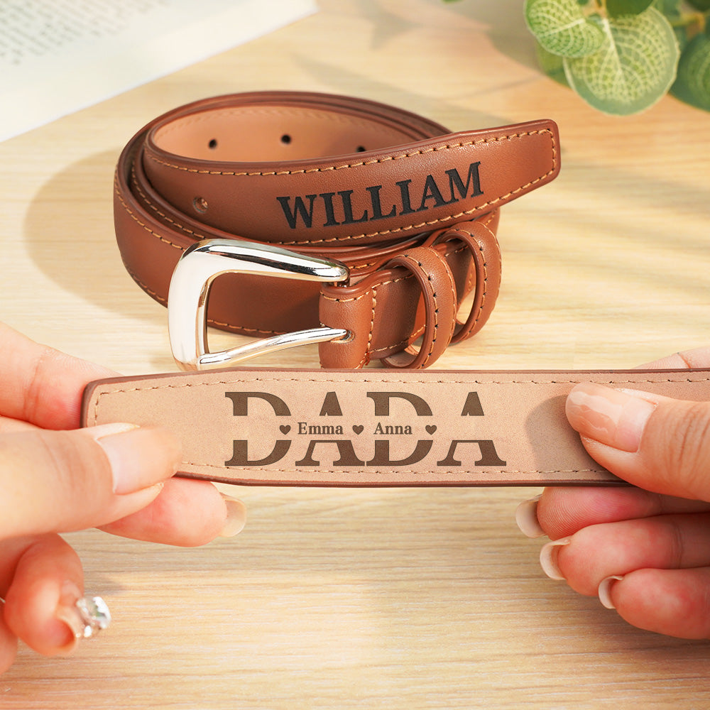 Personalised Men's PU Leather Belt with Engraved Name – Birthday & Father's Day Gift for Dad