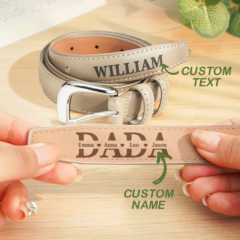 Flat-lay of personalised belt showing full strap and engraving area — 42 inches (105 cm) adjustable length