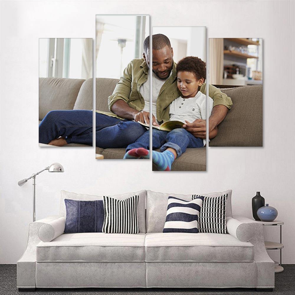 Close-up detail of personalised oil painting-style canvas showing fine UV print and textured professional, odourless eco-friendly canvas