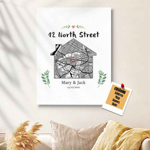 Personalized New Home Map Canvas Custom House Shape Wall Decor Housewarming Gift Christmas Gift