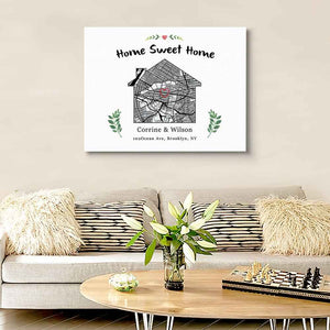 Personalized New Home Map Canvas Sweet Home Map Housewarming Gift Custom Moving Art Christmas Gift