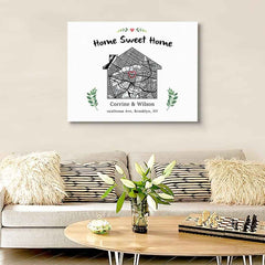 Personalized New Home Map Canvas Sweet Home Map Housewarming Gift Custom Moving Art Christmas Gift
