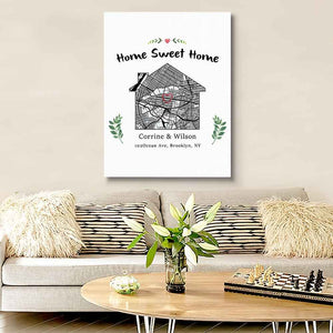Personalized New Home Map Canvas Sweet Home Map Housewarming Gift Custom Moving Art Christmas Gift
