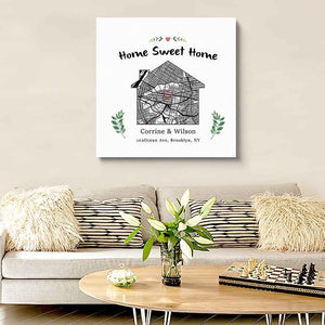 Personalized New Home Map Canvas Sweet Home Map Housewarming Gift Custom Moving Art Christmas Gift