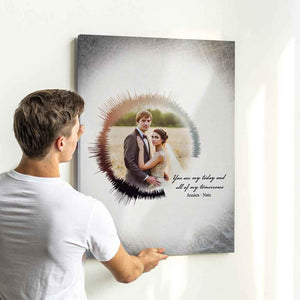Custom Painting Round Sound Wave Photo Print Personalized Soundwave Text Canvas Amazing Wedding Gift Anniversary Gifts