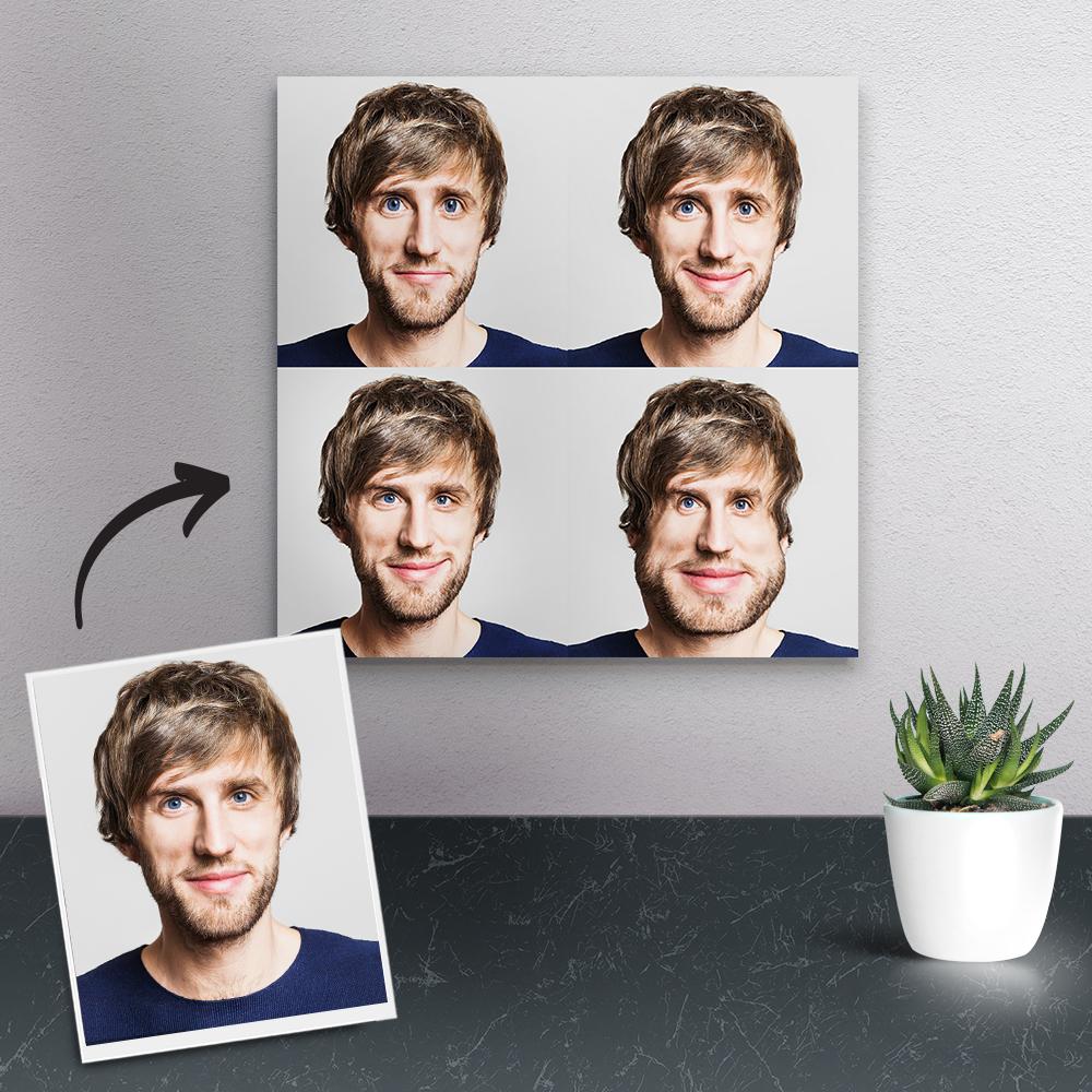 Collection of personalised funny expression canvases showing varied comedic facial expressions and custom portrait styles