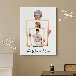 The Three/ Four/ Five Ages of the Generations Painting Custom Photo Canvas Ornament Mother's Day Gift Without Frame