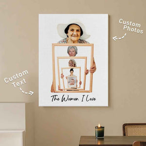 The Three/ Four/ Five Ages of the Generations Painting Custom Photo Canvas Ornament Mother's Day Gift Without Frame