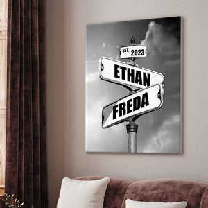 Personalized Name Canvas With Year Date Vintage Crossroad Street Sign Canvas Anniversary Gift For Couples
