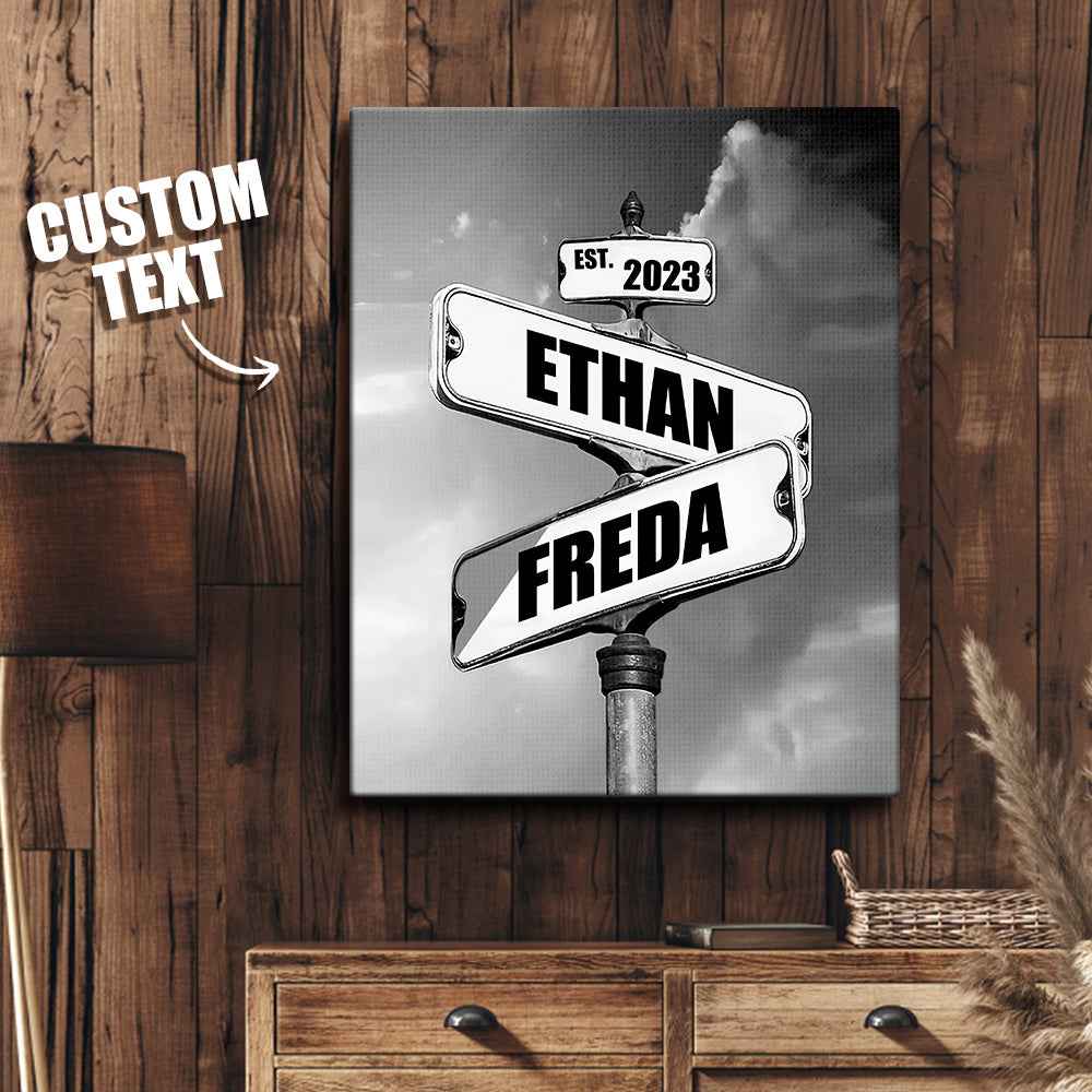 Personalized Name Canvas With Year Date Vintage Crossroad Street Sign Canvas Anniversary Gift For Couples