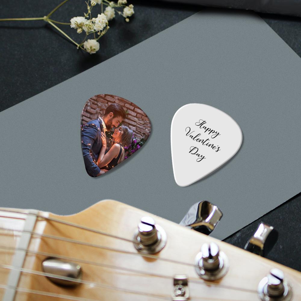 Alternative design example of personalised guitar picks with photographic print — pack option for custom guitar picks, 12 personalised pieces